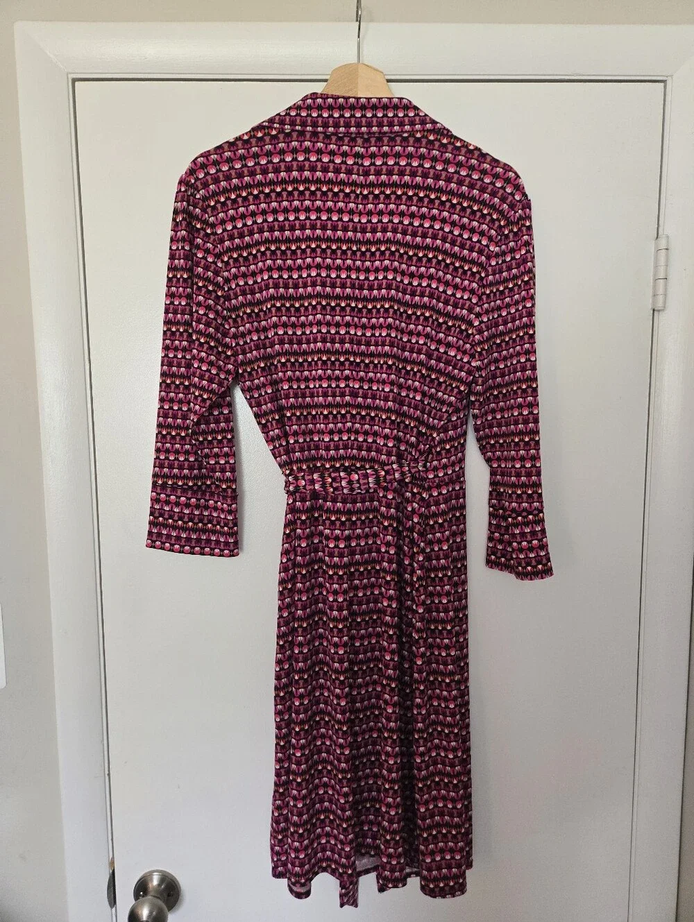 Laundry Pink Print Collared Wrap Dress 70s Inspired Size L